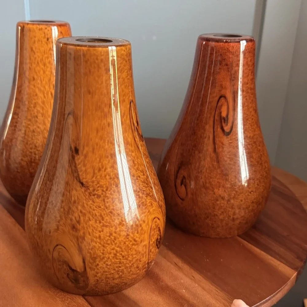 Set of 3 Amber Swirl Glass Pendant Lamp Shades Mission Style Cognac Tortoise